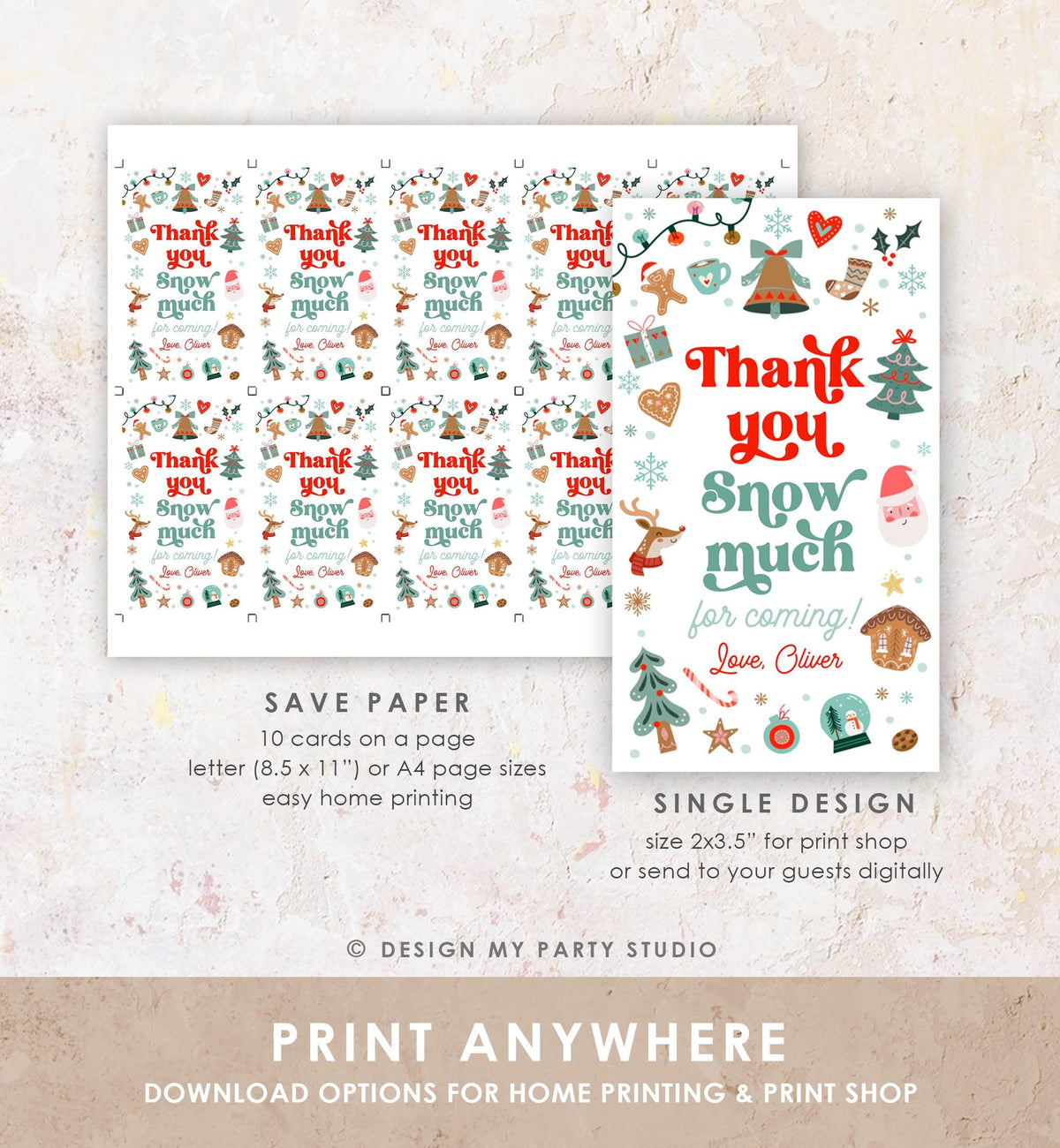 Editable Thank You Snow Much Favor Tag Christmas Winter Wonderland Red Pink Girl First Birthday Party Digital Template Printable 0529