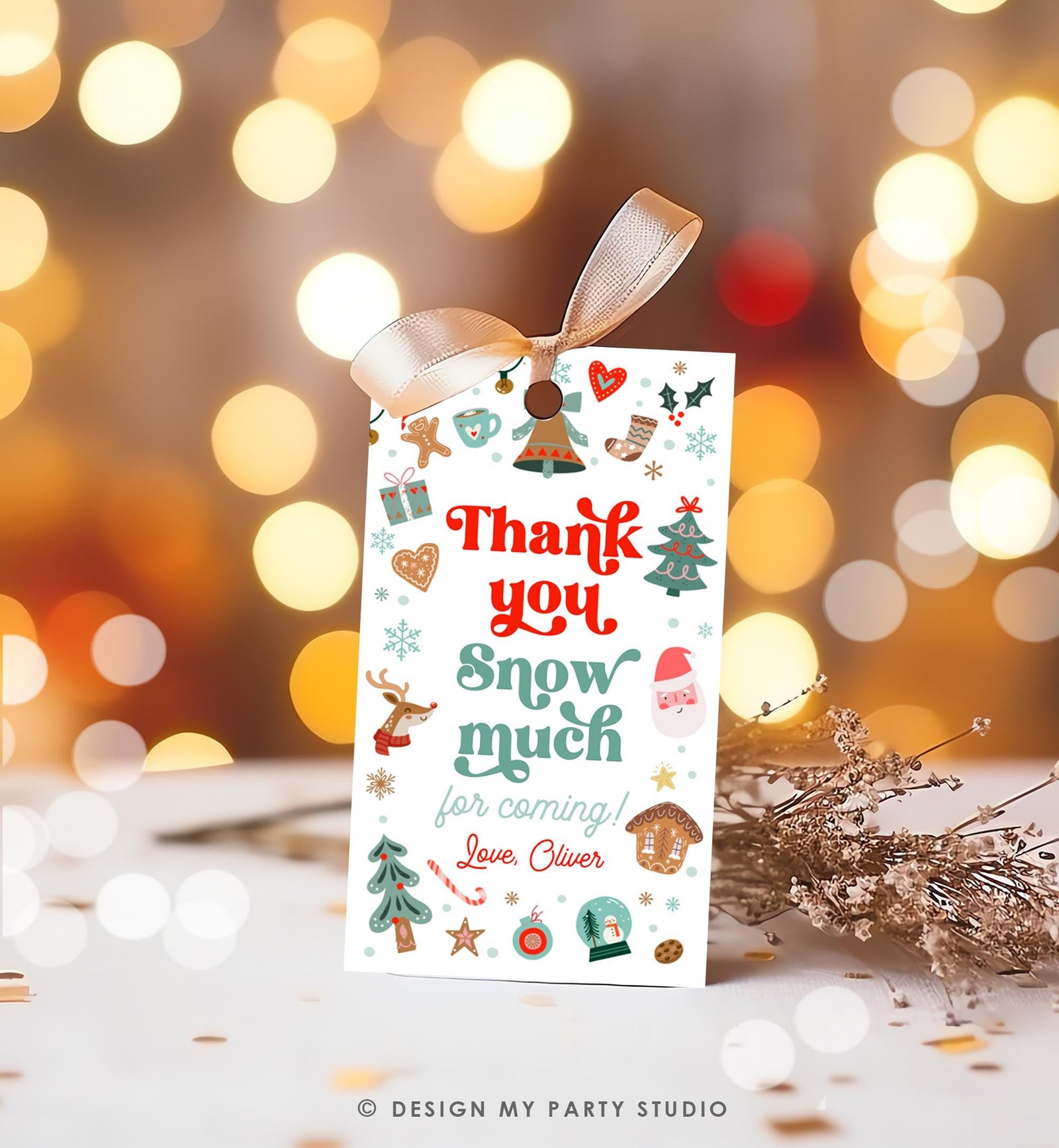 Editable Thank You Snow Much Favor Tag Christmas Winter Wonderland Red Pink Girl First Birthday Party Digital Template Printable 0529