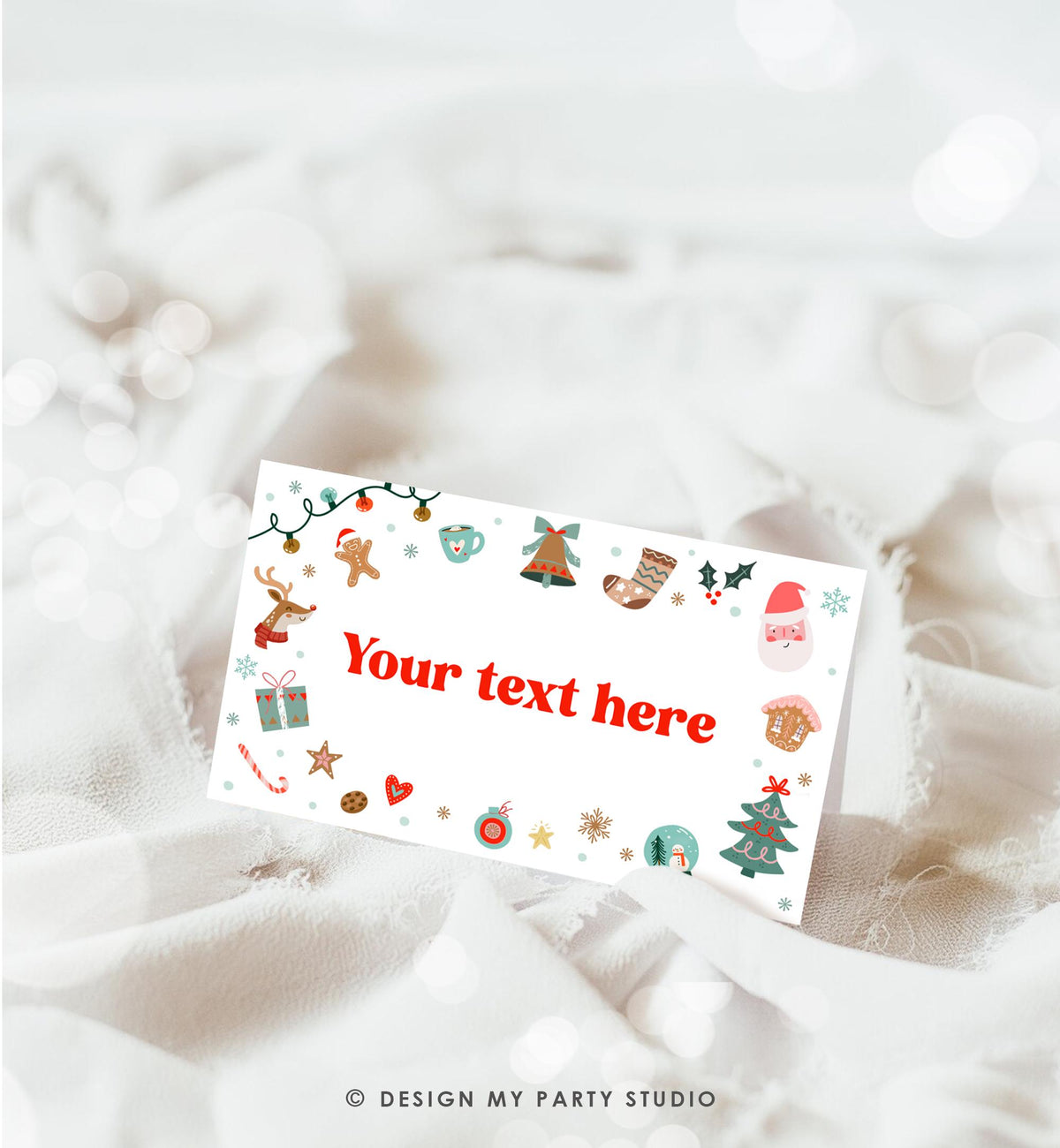 Editable Christmas Food Label Birthday Party Cookie Exchange Place Card Tent Buffet Boy Santa Claus Digital Template Printable 0529