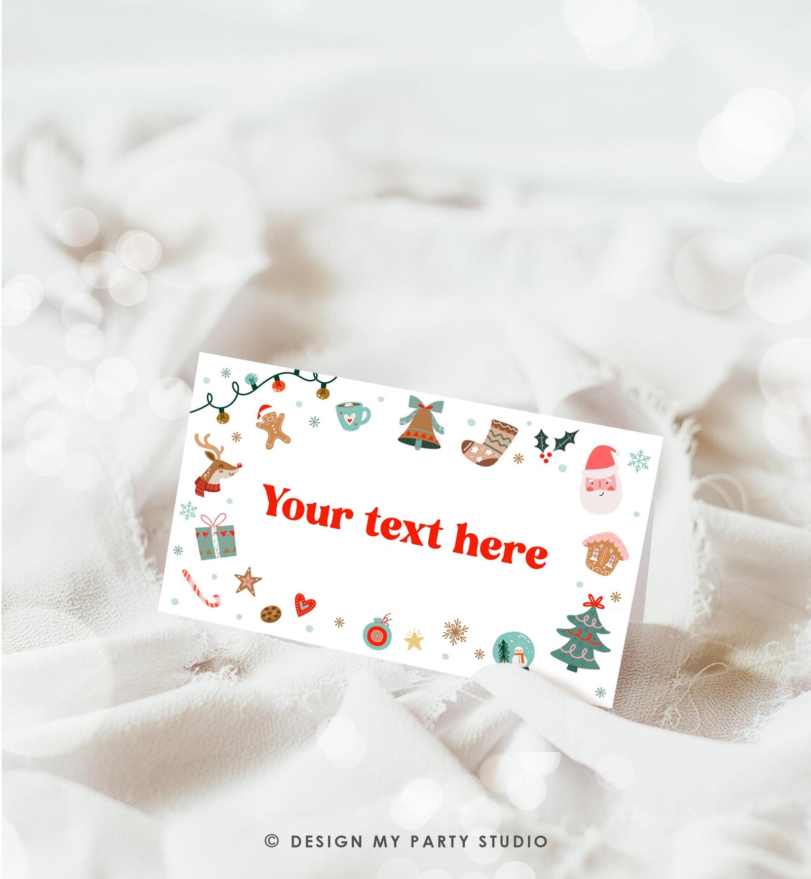 Editable Christmas Food Label Birthday Party Cookie Exchange Place Card Tent Buffet Boy Santa Claus Digital Template Printable 0529