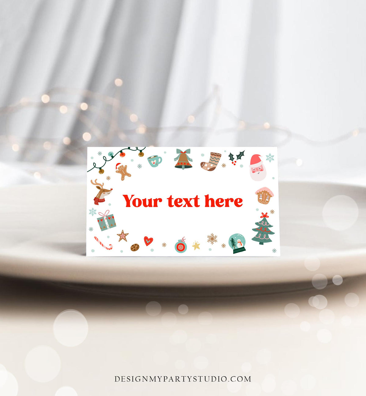 Editable Christmas Food Label Birthday Party Cookie Exchange Place Card Tent Buffet Boy Santa Claus Digital Template Printable 0529