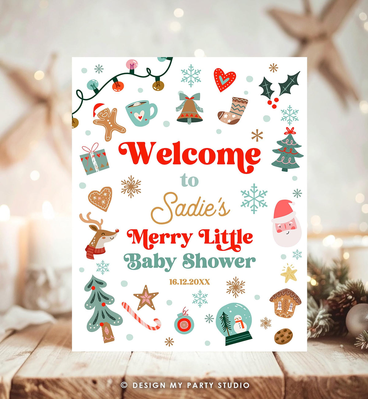 Editable Christmas Welcome Sign Winter Little Merry Baby Shower Boy Holiday Party Couples Shower Digital Template Printable 0529