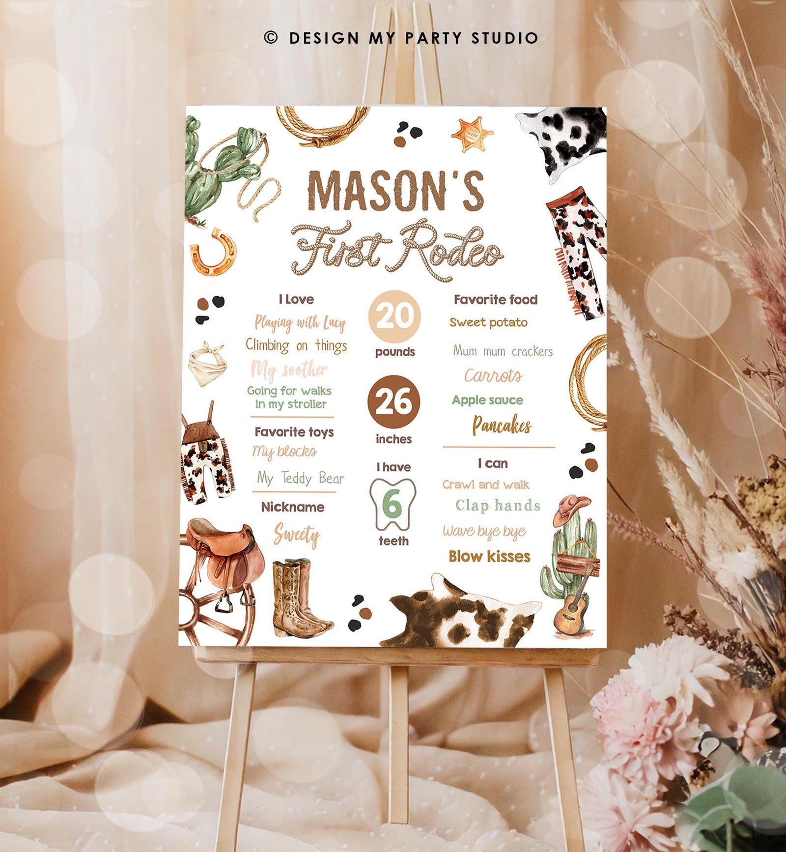 Editable Rodeo Birthday Milestones Sign First Rodeo Birthday 1st Boy Cowboy Western Download Digital Template Printable 0509