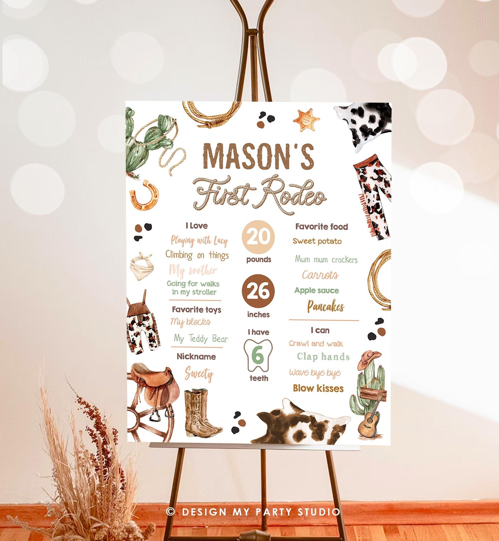 Editable Rodeo Birthday Milestones Sign First Rodeo Birthday 1st Boy Cowboy Western Download Digital Template Printable 0509