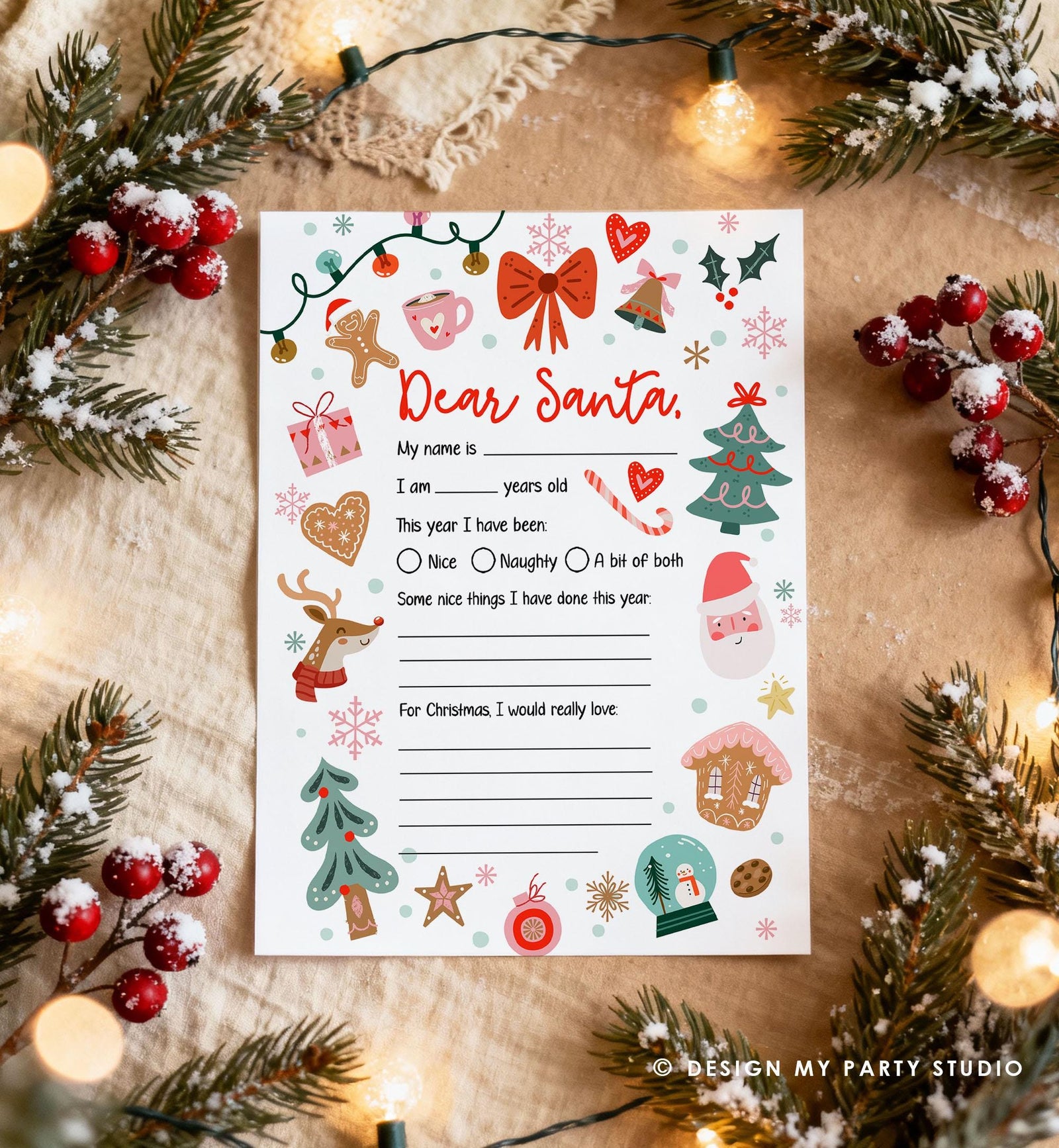 Christmas Wish List Letter to Santa for Kids Christmas Activity Christmas Fun Santa Wish List Printable Digital Instant Download 0529