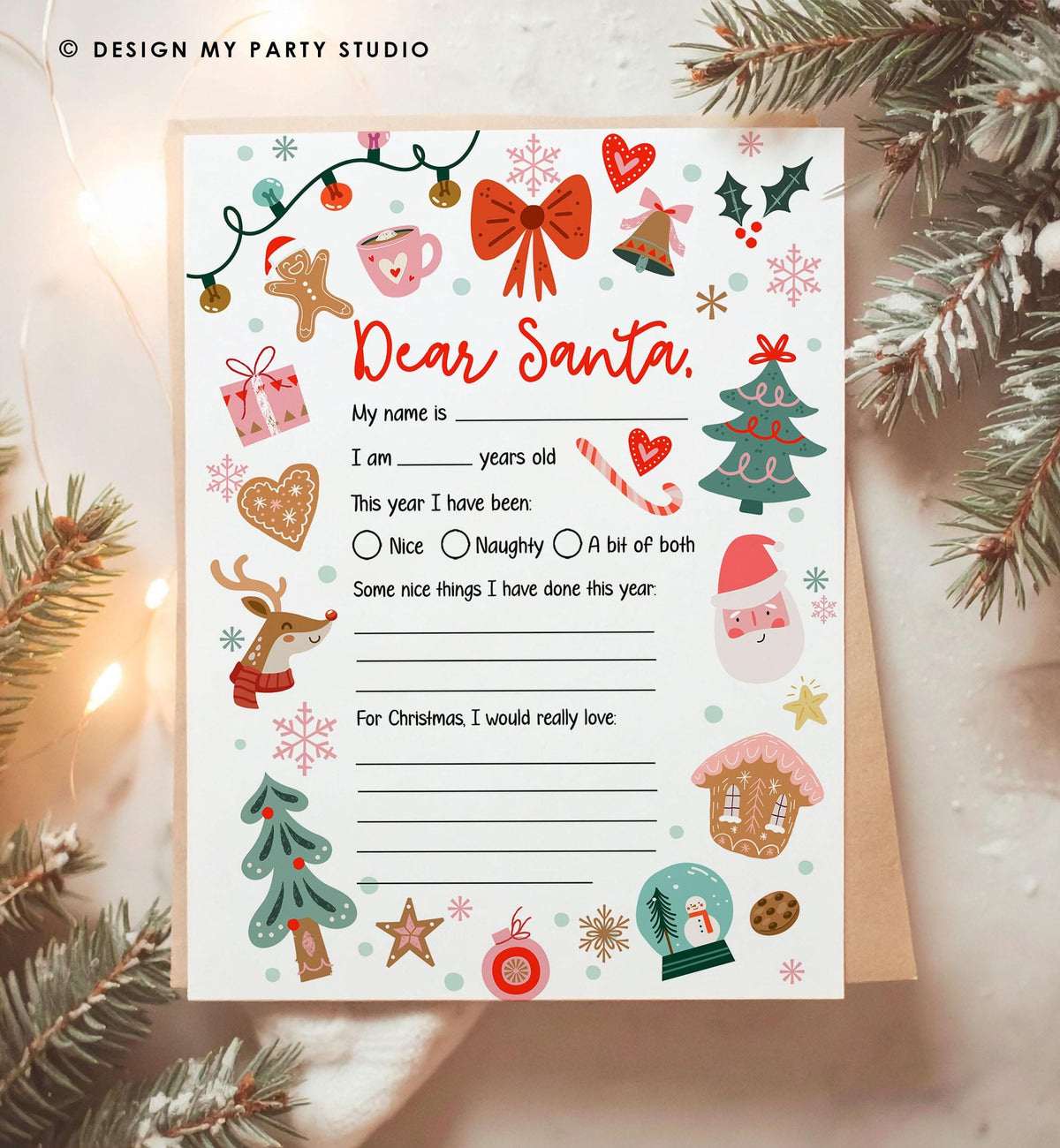 Christmas Wish List Letter to Santa for Kids Christmas Activity Christmas Fun Santa Wish List Printable Digital Instant Download 0529