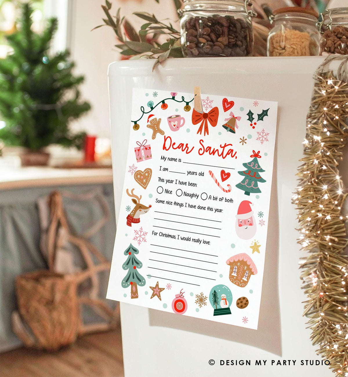 Christmas Wish List Letter to Santa for Kids Christmas Activity Christmas Fun Santa Wish List Printable Digital Instant Download 0529