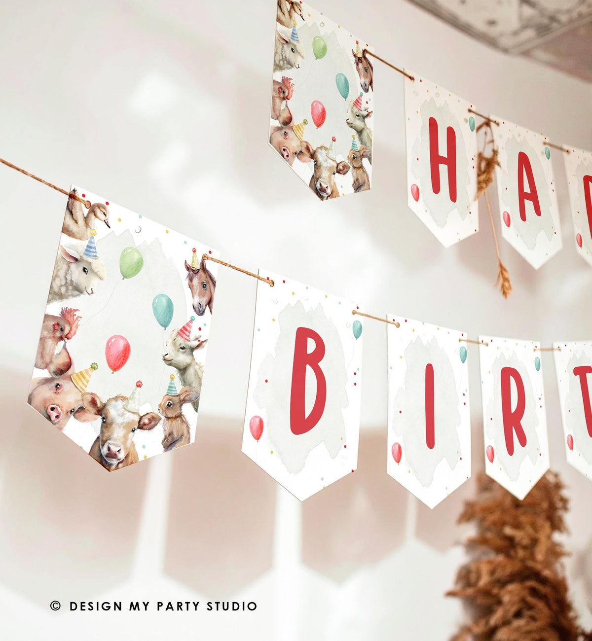 Happy Birthday Banner Farm Animals Boy Birthday Party Bunting Barnyard Decor Download Printable Digital DIY 0448