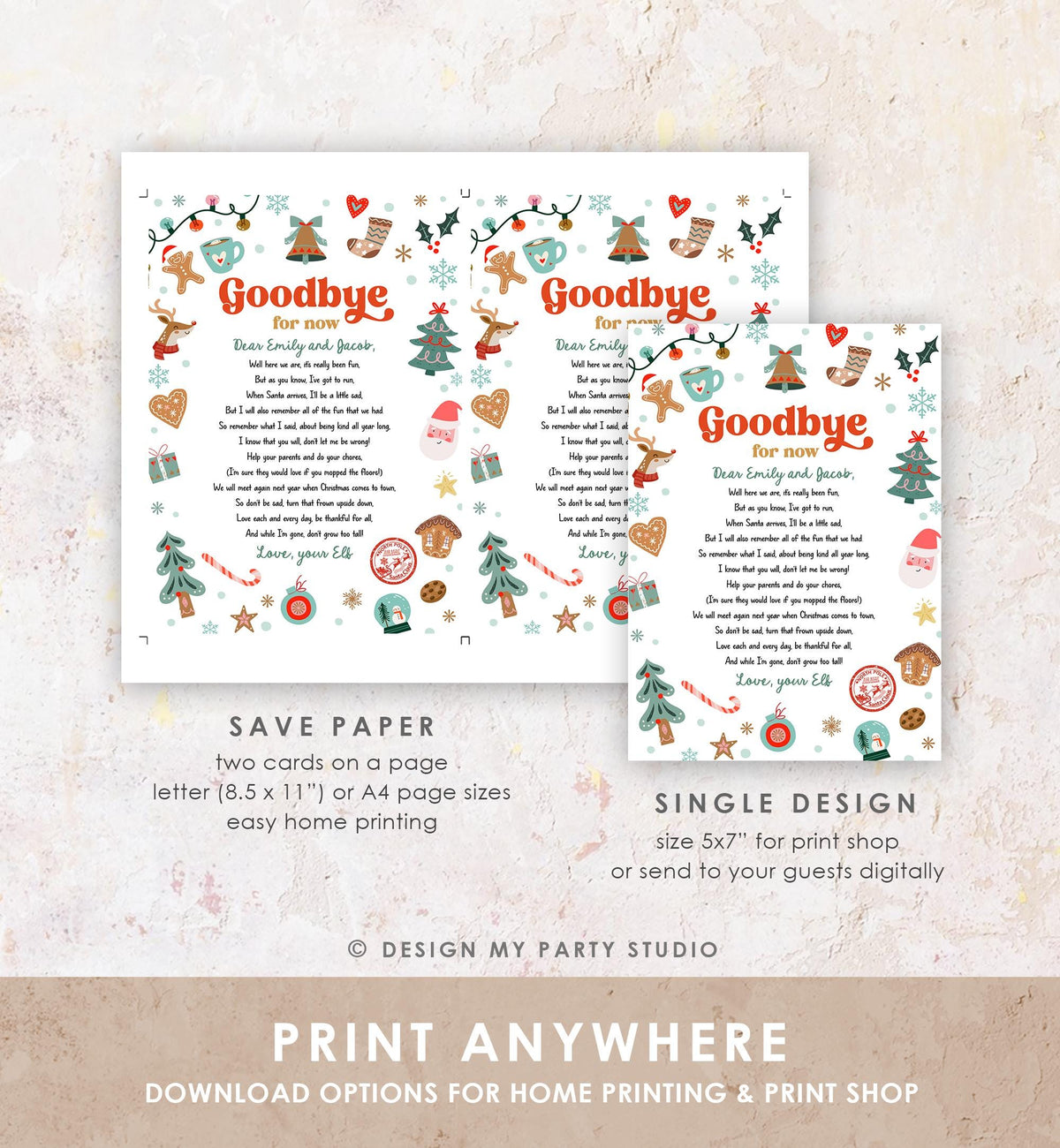 Editable Elf Goodbye Letter Departure Letter Christmas Goodbye from Your Elf Christmas Elf Santa Claus Poem Digital Template Printable 0529