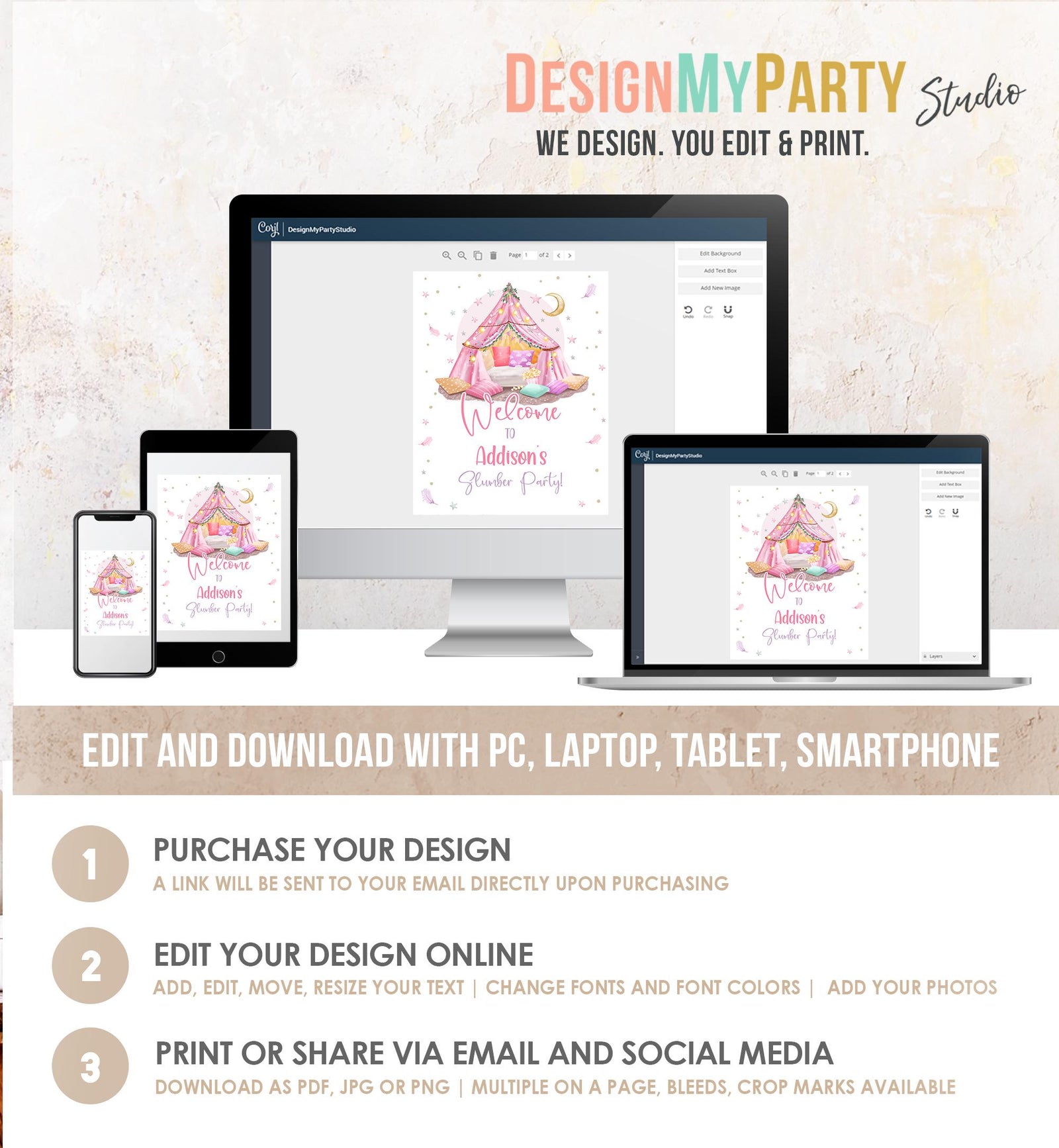 Editable Sleepover Birthday Welcome Sign Sleepunder Slumber Party Poster Pajamas Movie Night Sign Digital Download Template Printable 0447