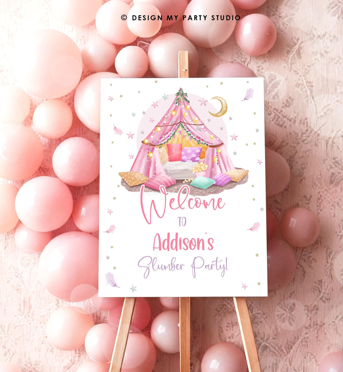 Editable Sleepover Birthday Welcome Sign Sleepunder Slumber Party Poster Pajamas Movie Night Sign Digital Download Template Printable 0447