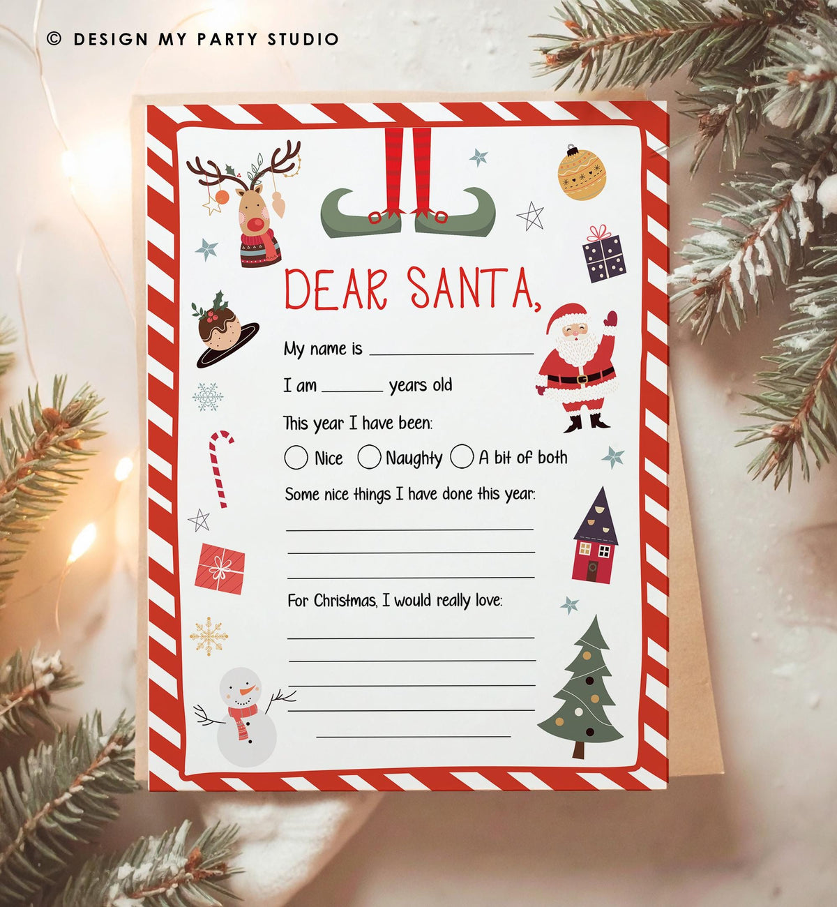 Christmas Wish List Letter to Santa for Kids Christmas Activity Christmas Fun Santa Wish List Printable Digital Instant Download 0496