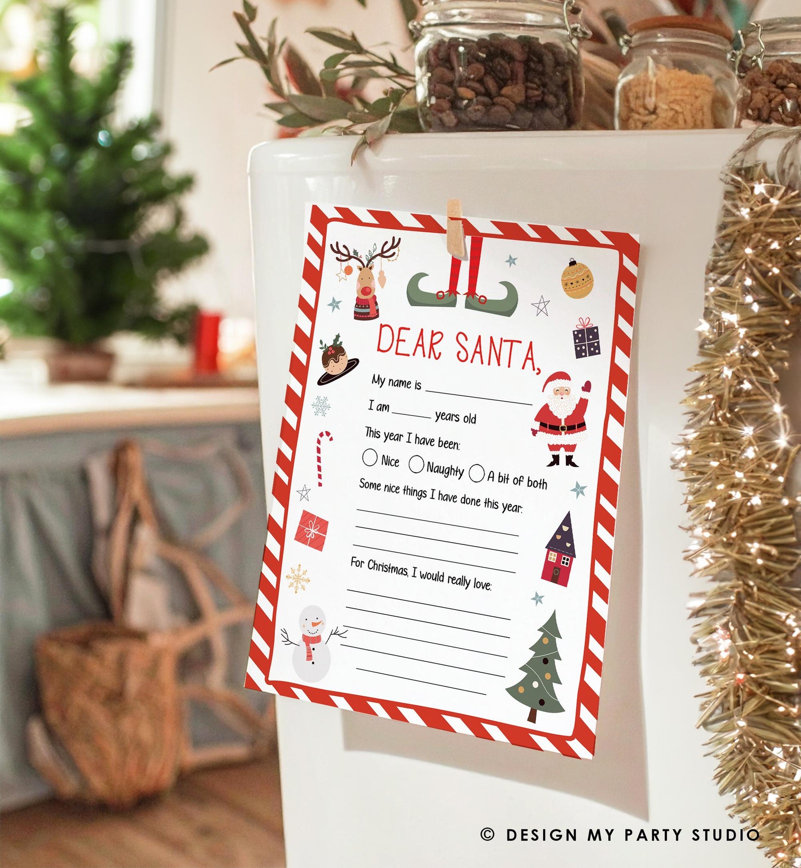 Christmas Wish List Letter to Santa for Kids Christmas Activity Christmas Fun Santa Wish List Printable Digital Instant Download 0496