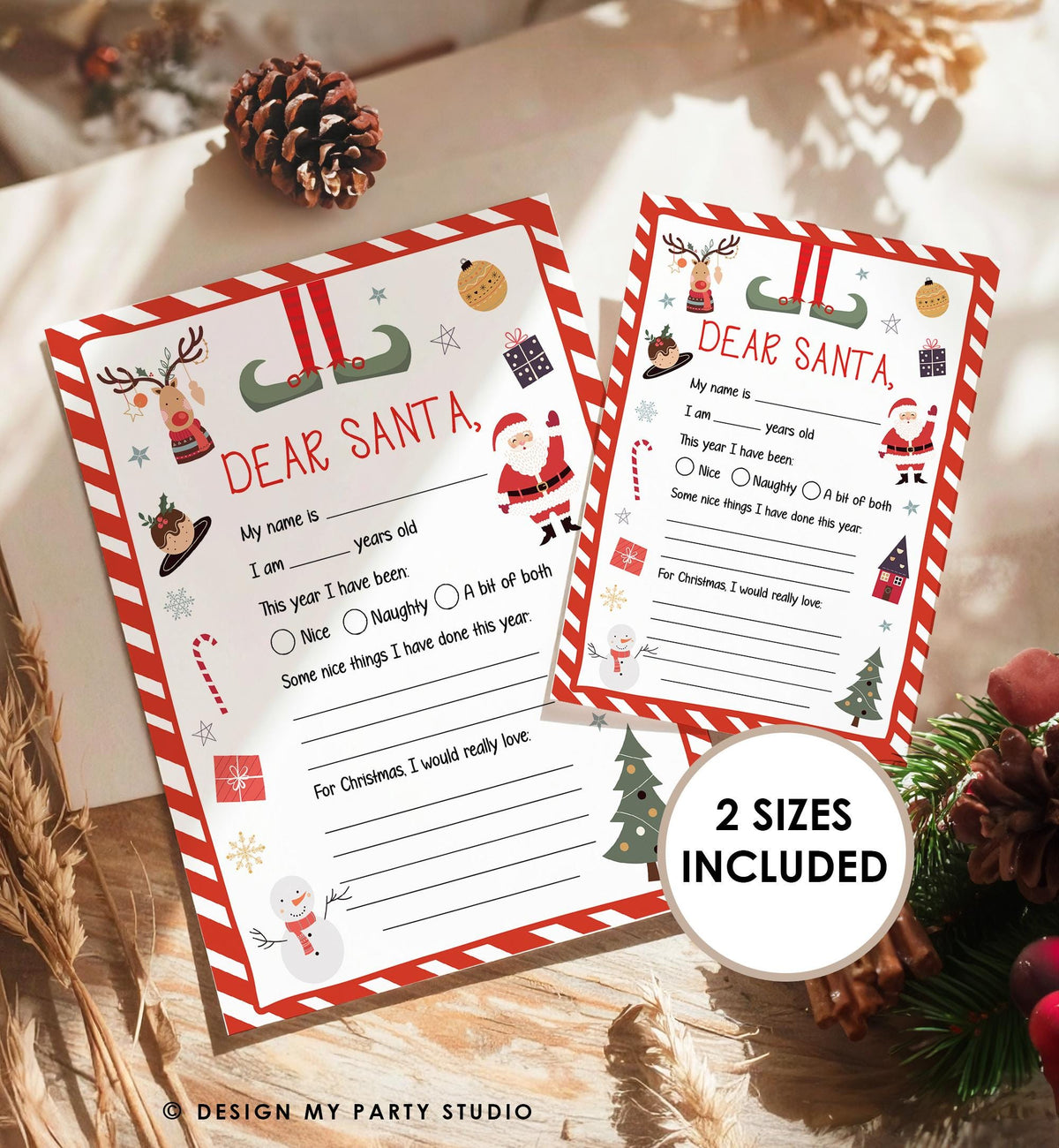 Christmas Wish List Letter to Santa for Kids Christmas Activity Christmas Fun Santa Wish List Printable Digital Instant Download 0496