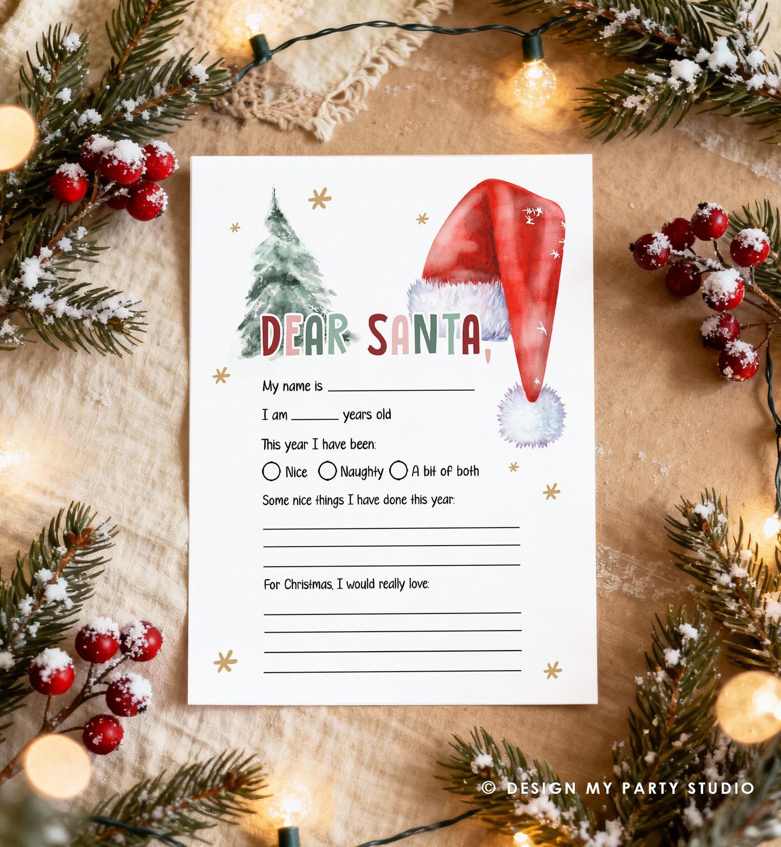 Christmas Wish List Letter to Santa for Kids Christmas Activity Christmas Fun Santa Wish List Printable Digital Instant Download 0444