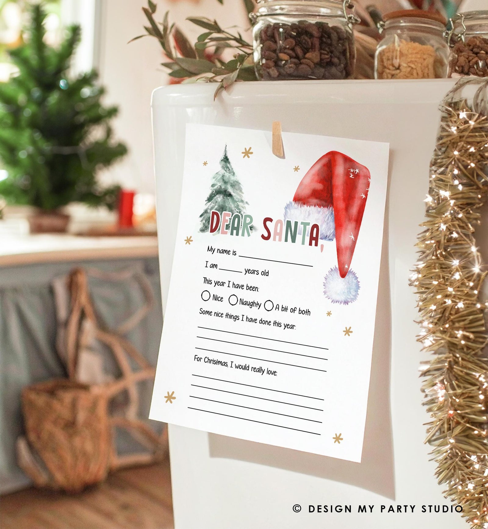 Christmas Wish List Letter to Santa for Kids Christmas Activity Christmas Fun Santa Wish List Printable Digital Instant Download 0444