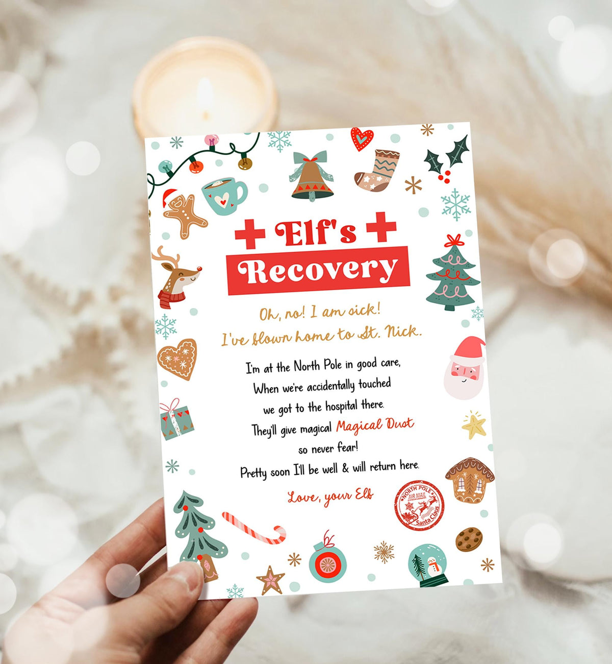 Editable Elf Recovery Letter If Touched and Lost Magic Elf Dust Elf Poem Girl I'm Sick Christmas Elf Xmas Decor Printable Template 0529