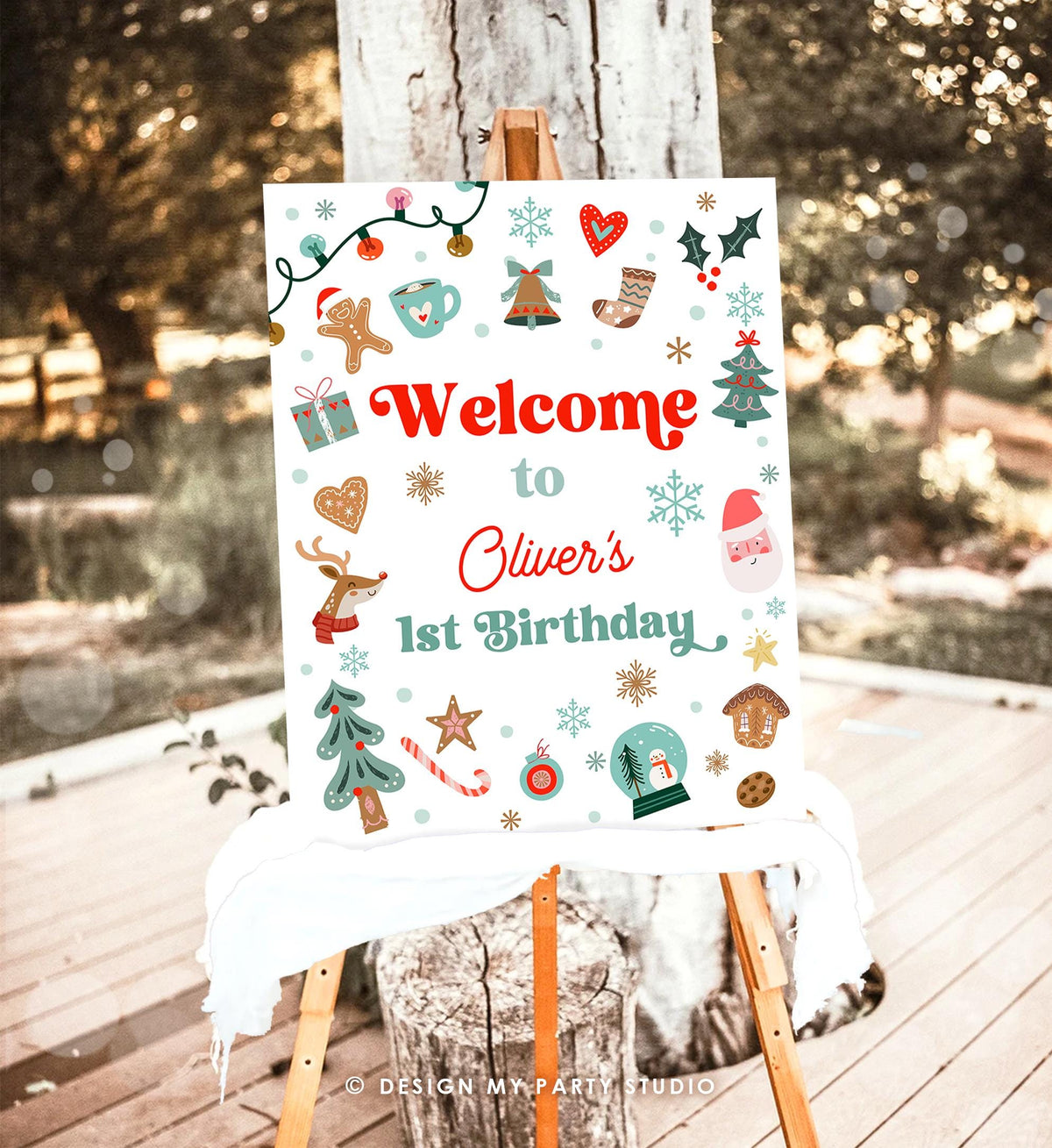 Editable Christmas Welcome Sign Winter Boy Girl Birthday Oh What Fun Santa Claus Cookies Holiday Party Digital Template Printable 0529