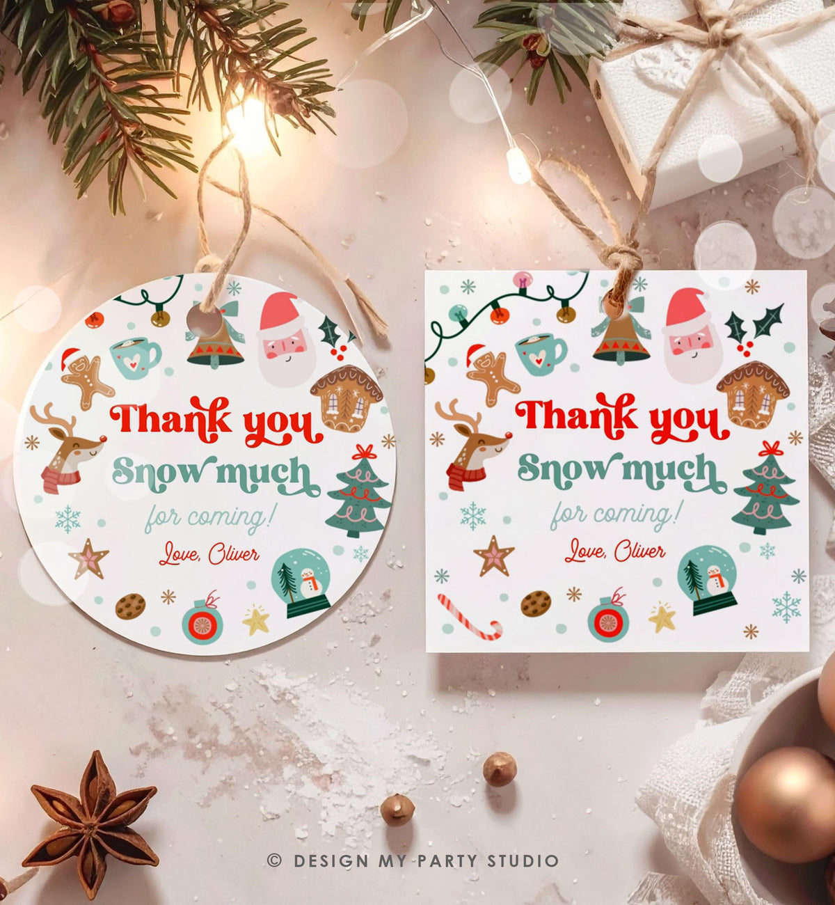 Editable Thank You Snow Much Favor Tag Sticker Christmas Winter Wonderland Red Boy Girl First Birthday Digital Template Printable 0529