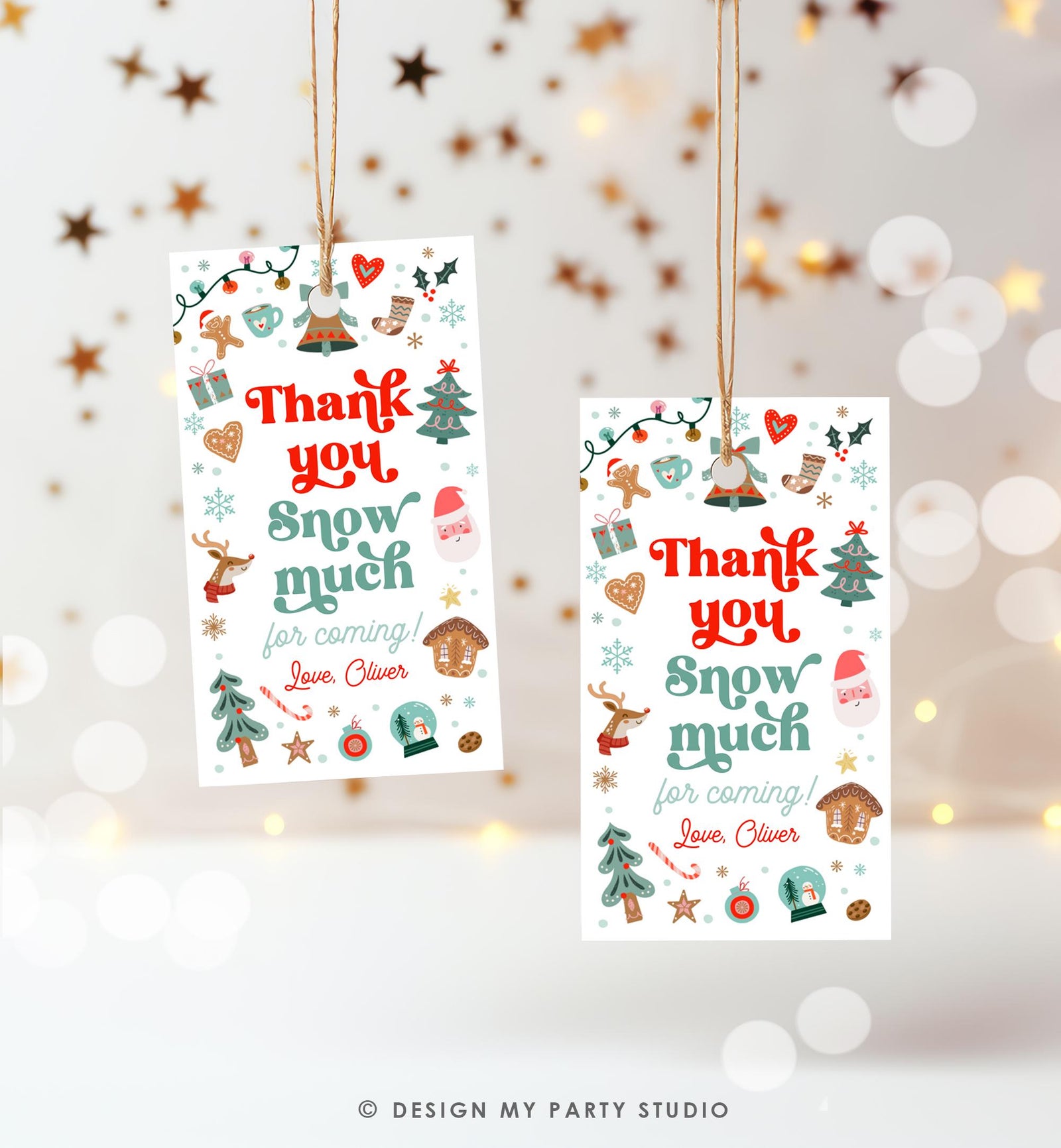 Editable Thank You Snow Much Favor Tag Christmas Winter Wonderland Red Pink Girl First Birthday Party Digital Template Printable 0529