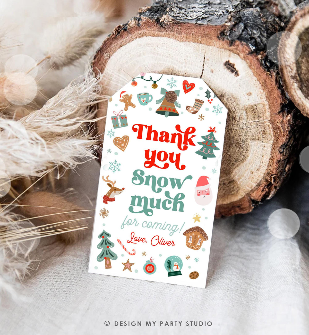 Editable Thank You Snow Much Favor Tag Christmas Winter Wonderland Red Pink Girl First Birthday Party Digital Template Printable 0529