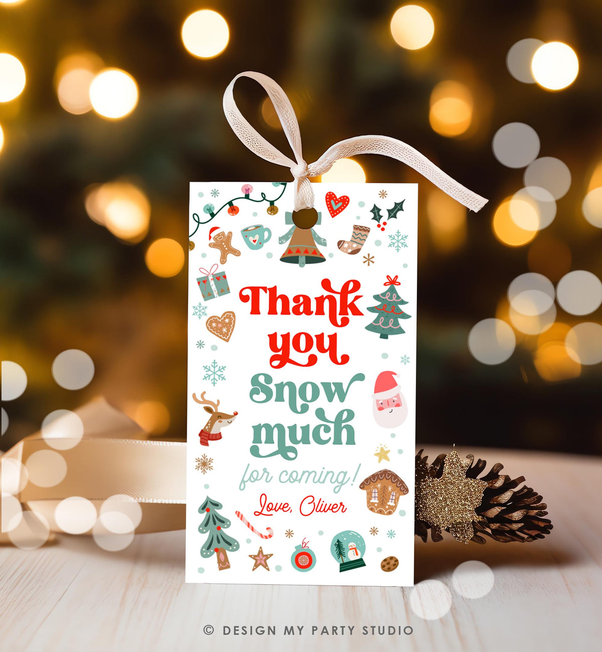 Editable Thank You Snow Much Favor Tag Christmas Winter Wonderland Red Pink Girl First Birthday Party Digital Template Printable 0529