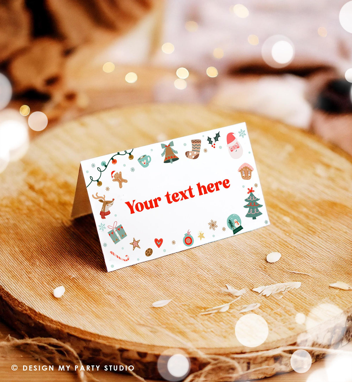 Editable Christmas Food Label Birthday Party Cookie Exchange Place Card Tent Buffet Boy Santa Claus Digital Template Printable 0529