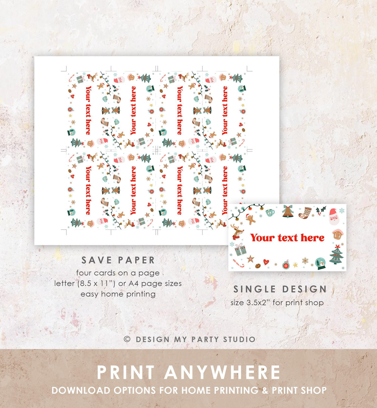 Editable Christmas Food Label Birthday Party Cookie Exchange Place Card Tent Buffet Boy Santa Claus Digital Template Printable 0529