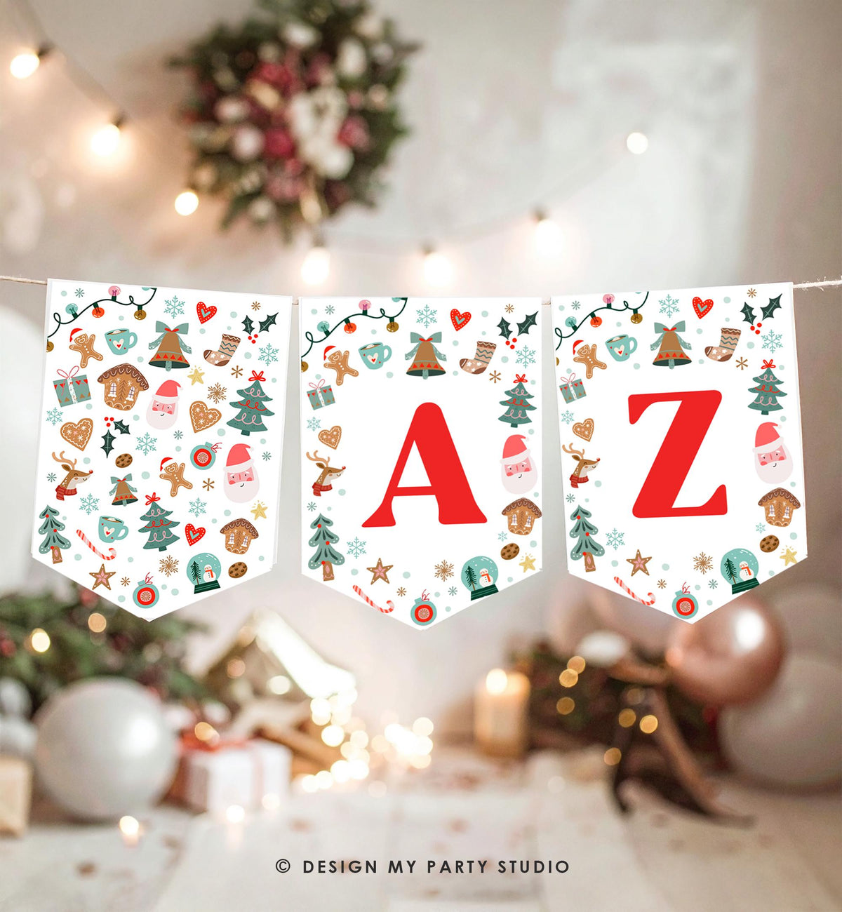 Christmas Alphabet Banner A-Z Numbers Banner Winter Boy Birthday Baby It's Cold Outside Shower Santa Claus Cookies Decor Printable 0529
