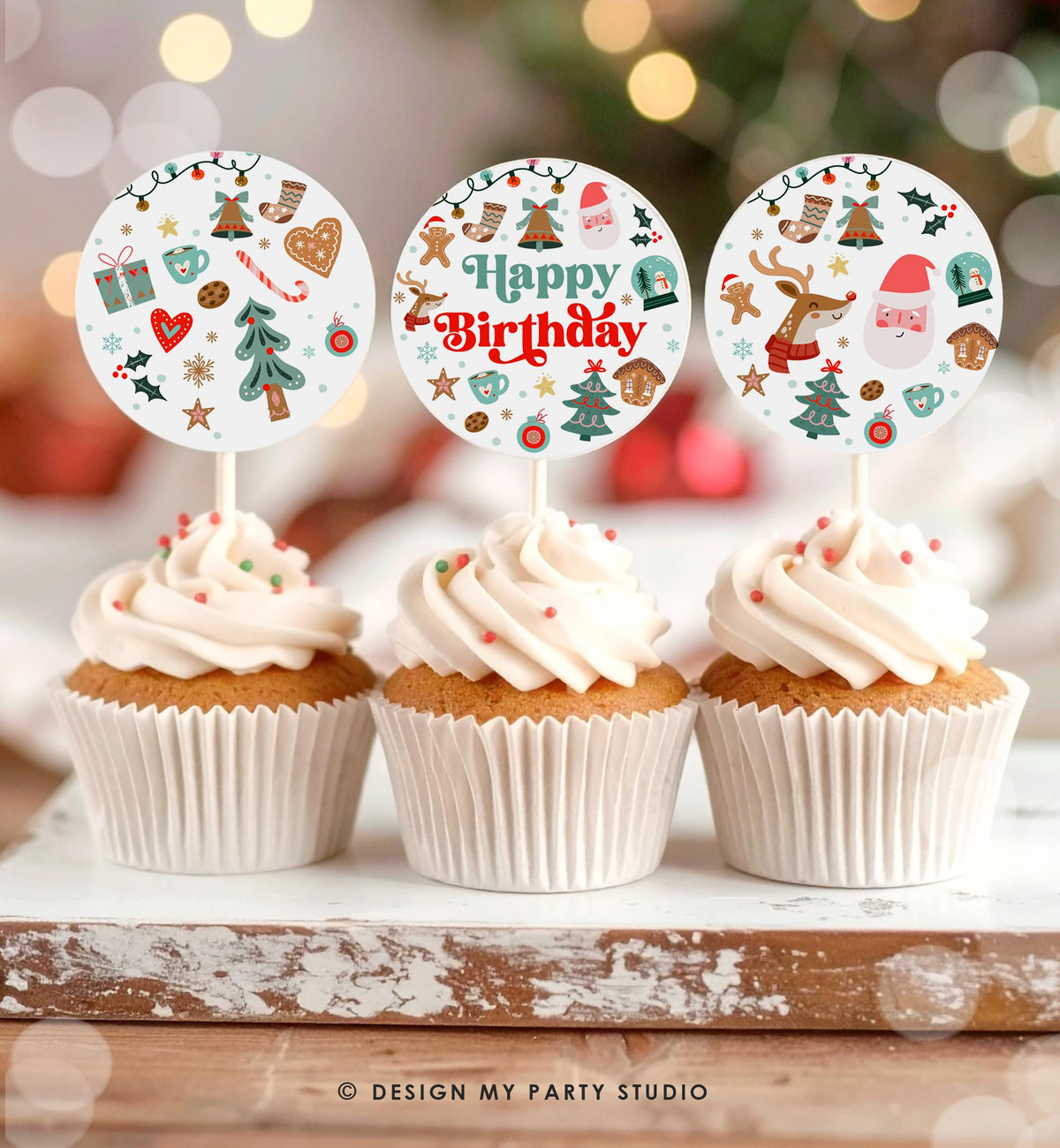 Christmas Cupcake Toppers Winter Onederland Birthday Party Decorations Oh What Fun Girl Boy Stickers Tags Download Digital Printable 0529