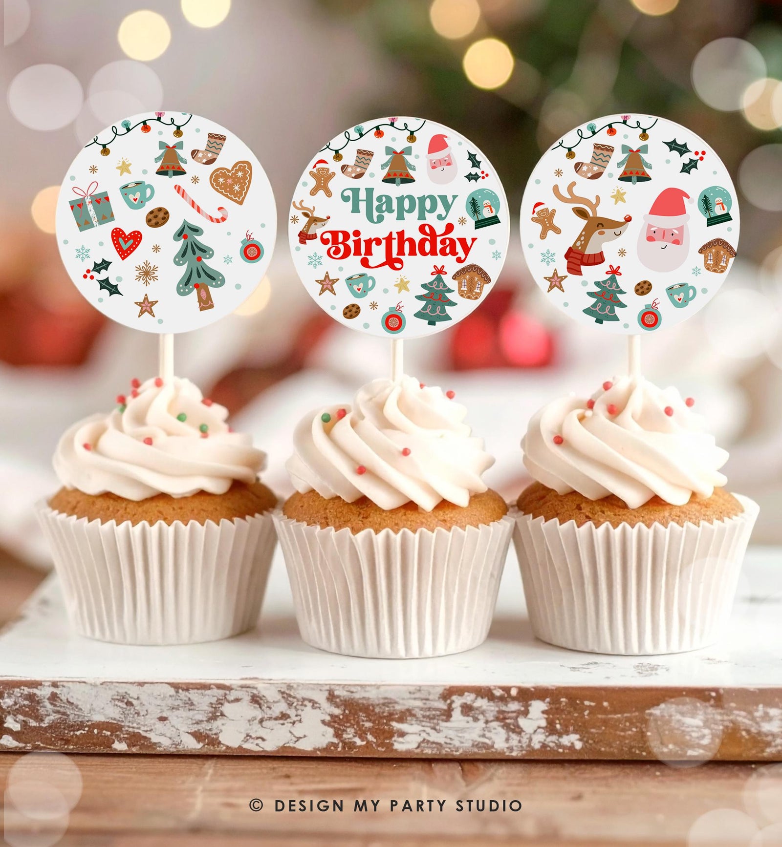 Christmas Cupcake Toppers Winter Onederland Birthday Party Decorations Oh What Fun Girl Boy Stickers Tags Download Digital Printable 0529
