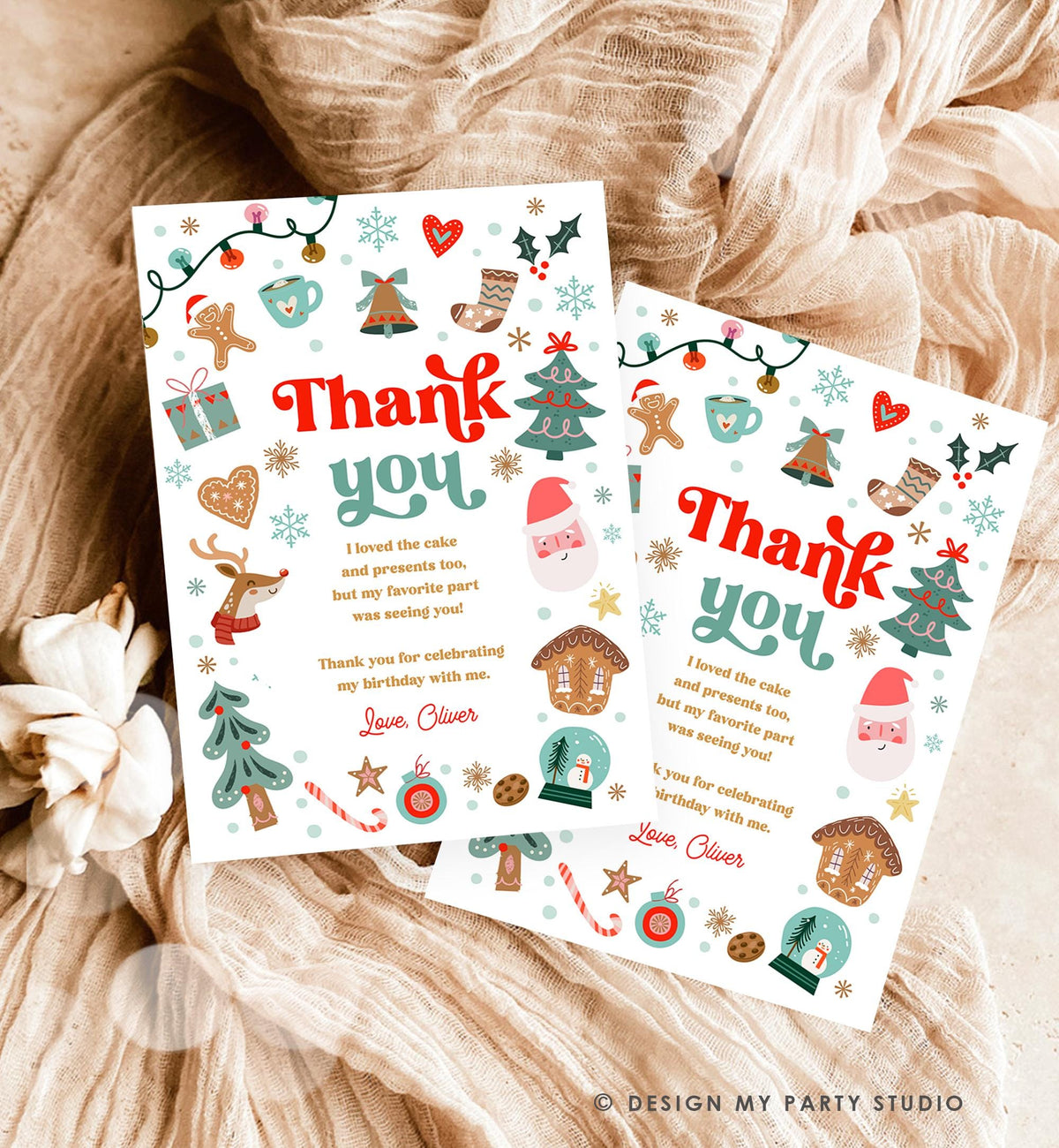 Editable Christmas Thank You Card Winter Onederland First Birthday Party Oh What Fun Boy Girl Snowflake Digital Template Printable 0529