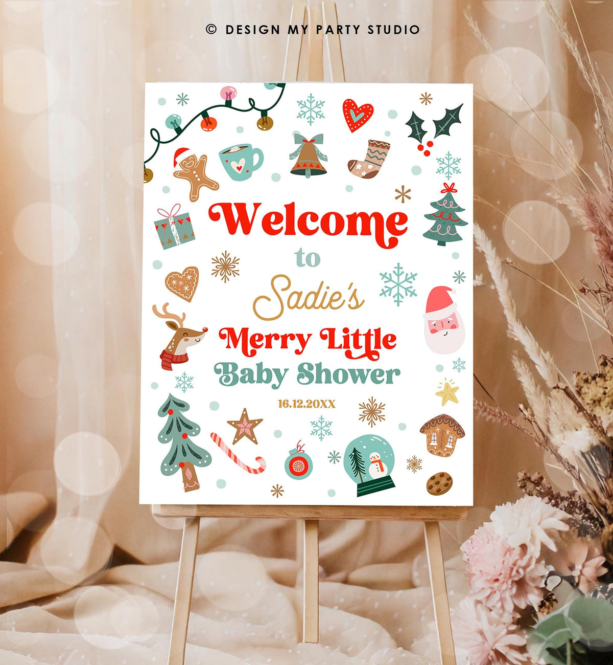 Editable Christmas Welcome Sign Winter Little Merry Baby Shower Boy Holiday Party Couples Shower Digital Template Printable 0529