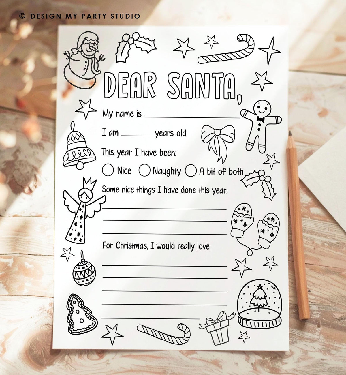 Christmas Wish List Coloring Page Letter to Santa Christmas Activity Christmas Coloring Fun Kids Printable Digital Instant Download