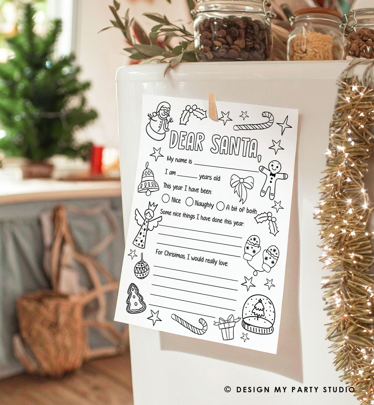 Christmas Wish List Coloring Page Letter to Santa Christmas Activity Christmas Coloring Fun Kids Printable Digital Instant Download