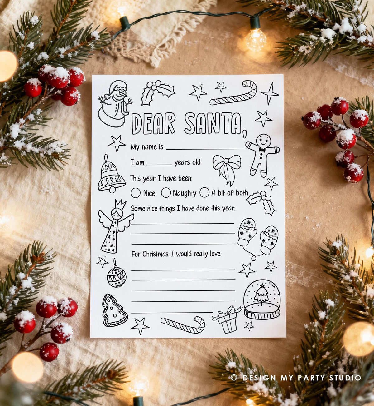 Christmas Wish List Coloring Page Letter to Santa Christmas Activity Christmas Coloring Fun Kids Printable Digital Instant Download