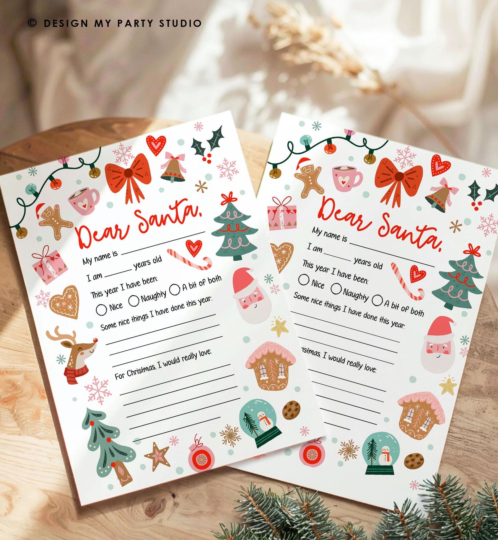 Christmas Wish List Letter to Santa for Kids Christmas Activity Christmas Fun Santa Wish List Printable Digital Instant Download 0529