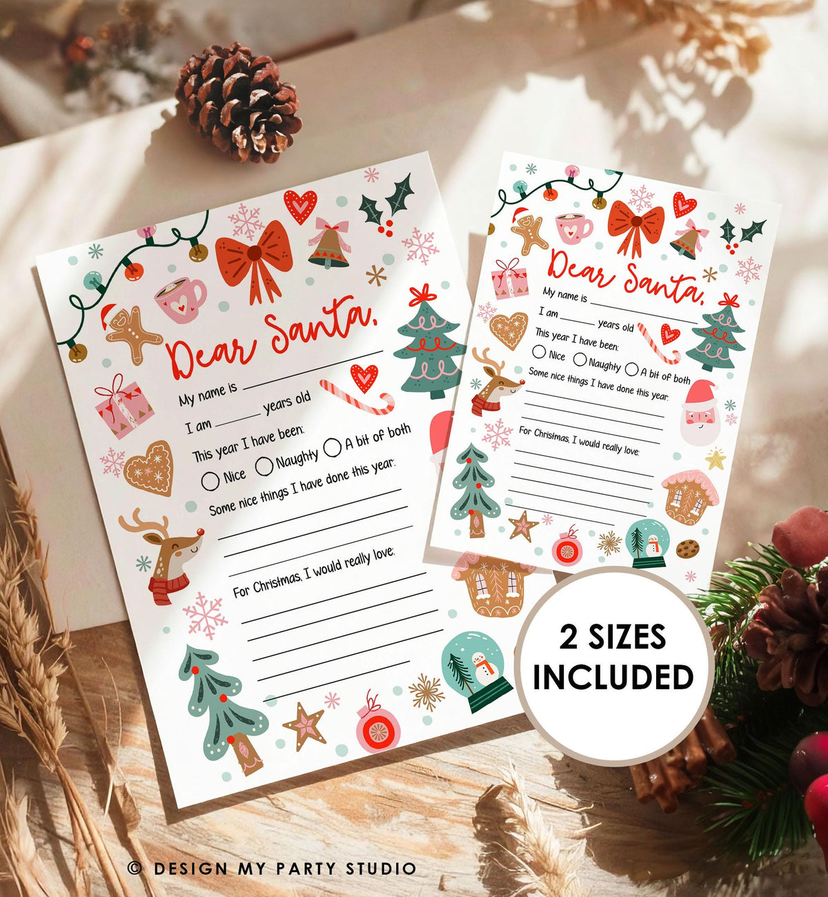 Christmas Wish List Letter to Santa for Kids Christmas Activity Christmas Fun Santa Wish List Printable Digital Instant Download 0529