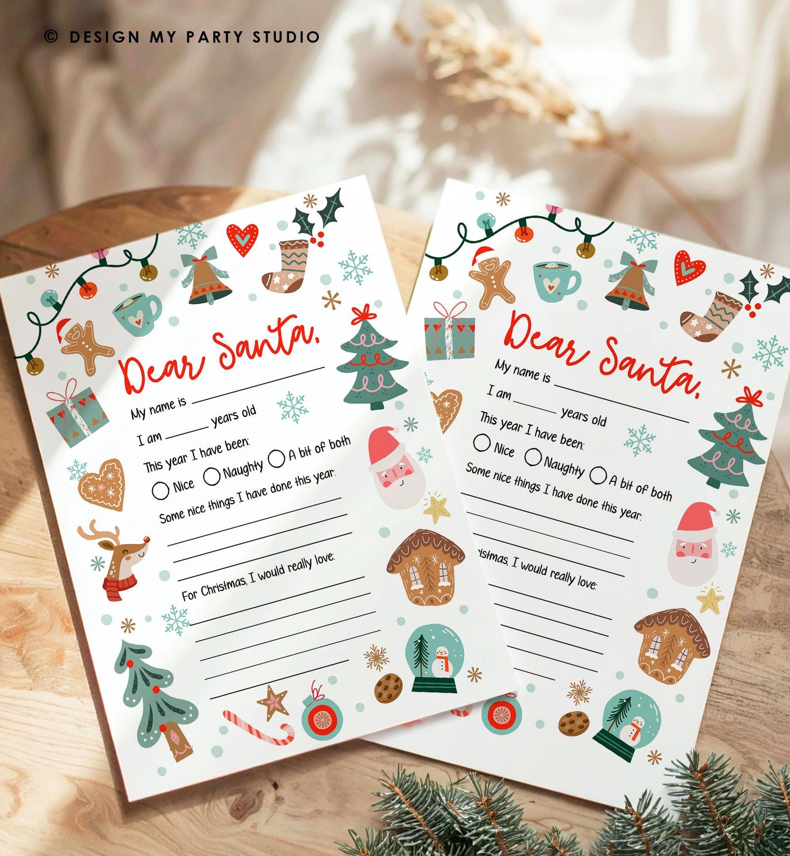 Christmas Wish List Letter to Santa for Kids Christmas Activity Christmas Fun Santa Wish List Printable Digital Instant Download 0529