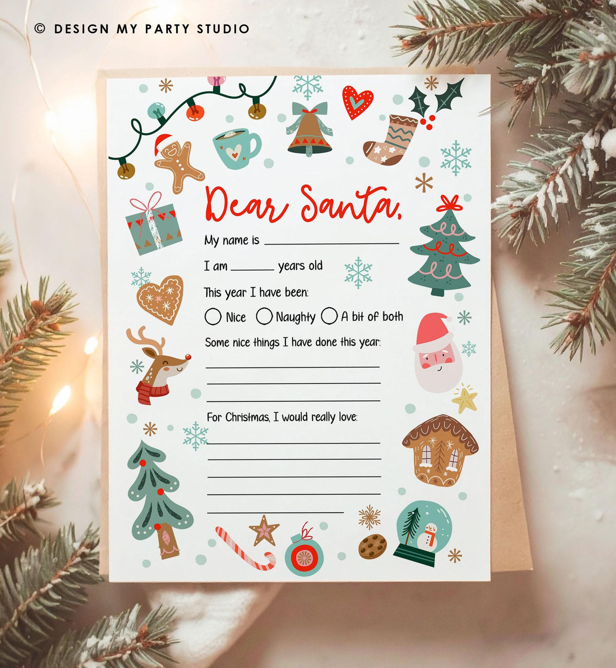 Christmas Wish List Letter to Santa for Kids Christmas Activity Christmas Fun Santa Wish List Printable Digital Instant Download 0529