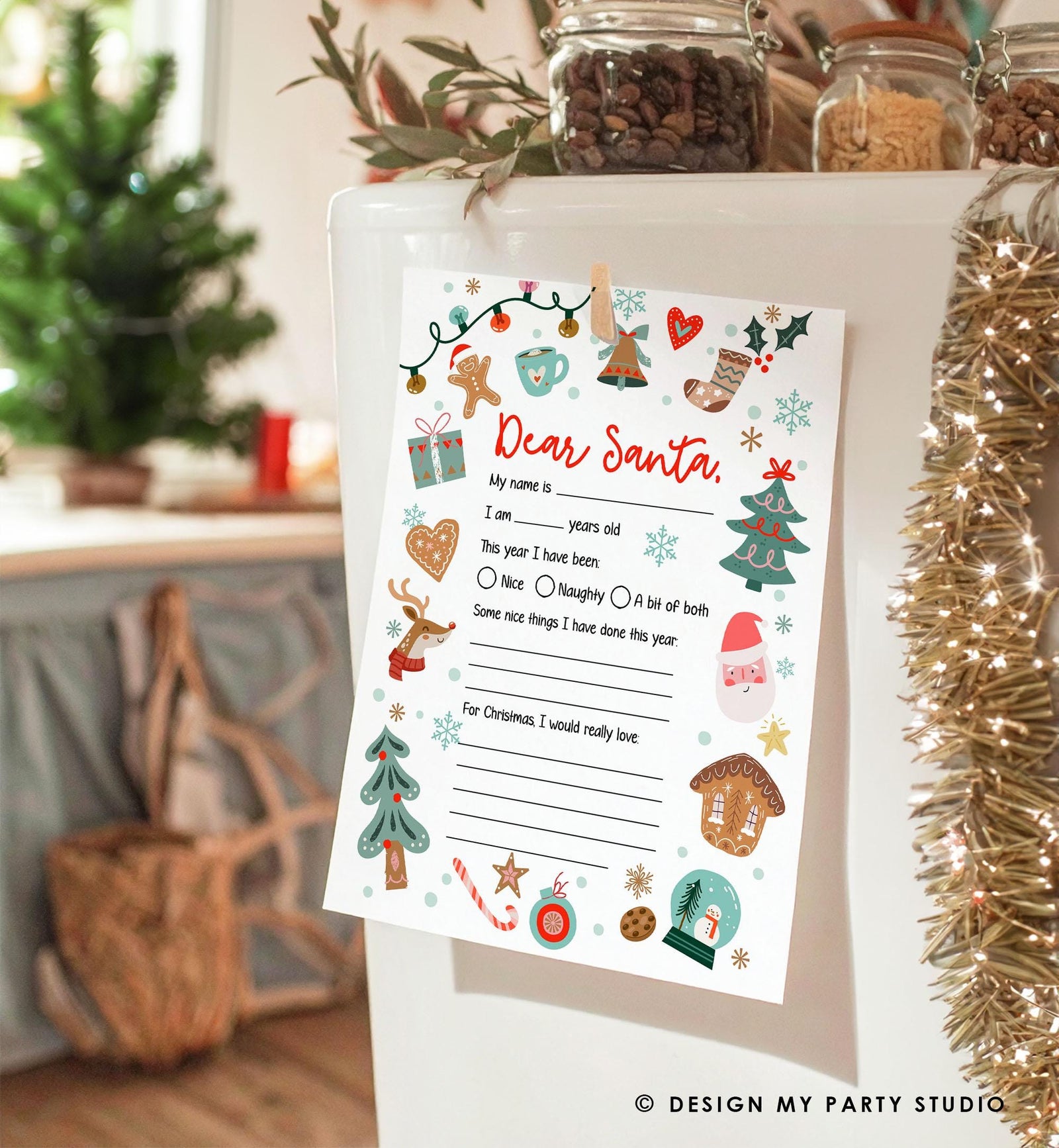 Christmas Wish List Letter to Santa for Kids Christmas Activity Christmas Fun Santa Wish List Printable Digital Instant Download 0529