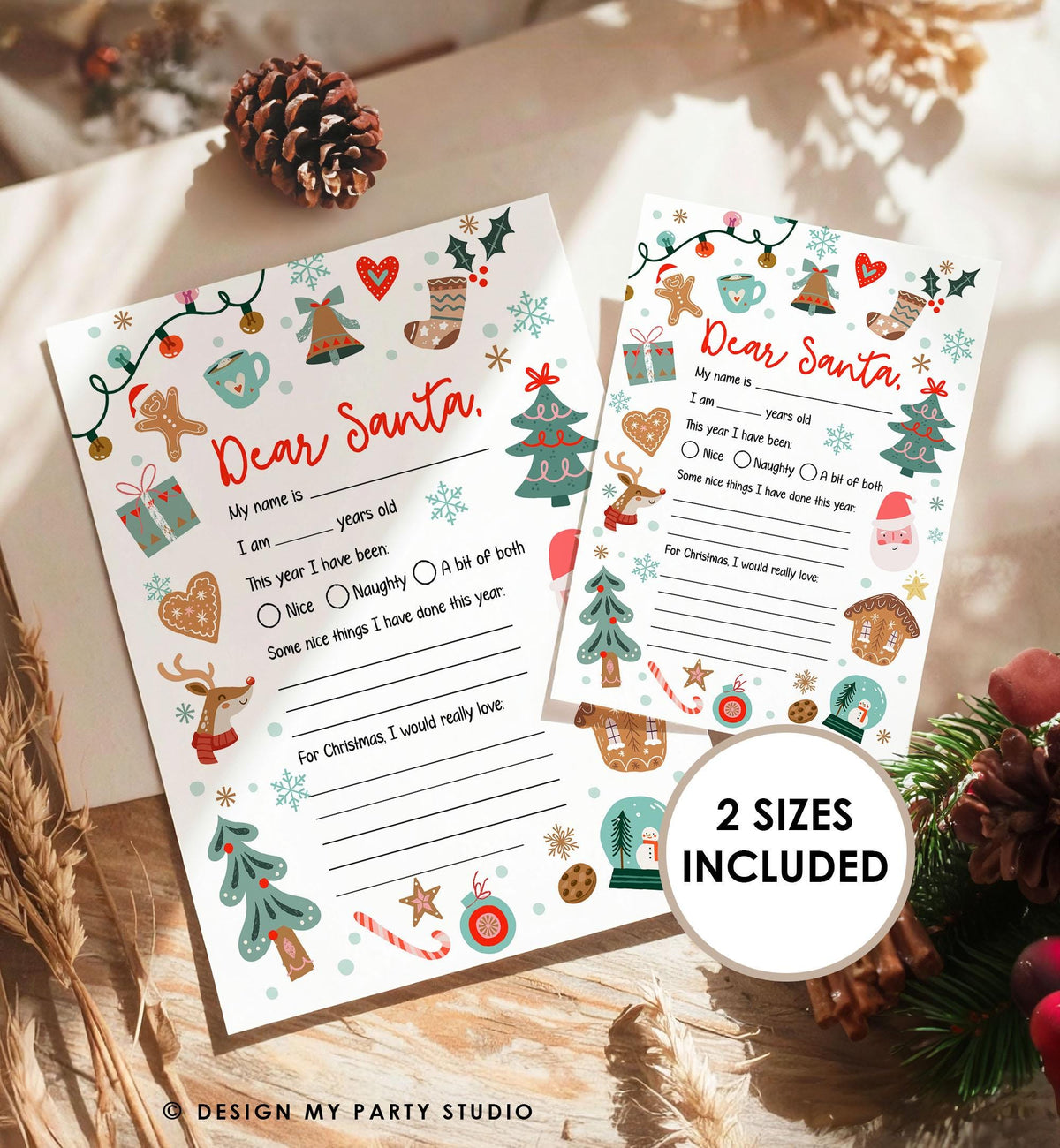 Christmas Wish List Letter to Santa for Kids Christmas Activity Christmas Fun Santa Wish List Printable Digital Instant Download 0529