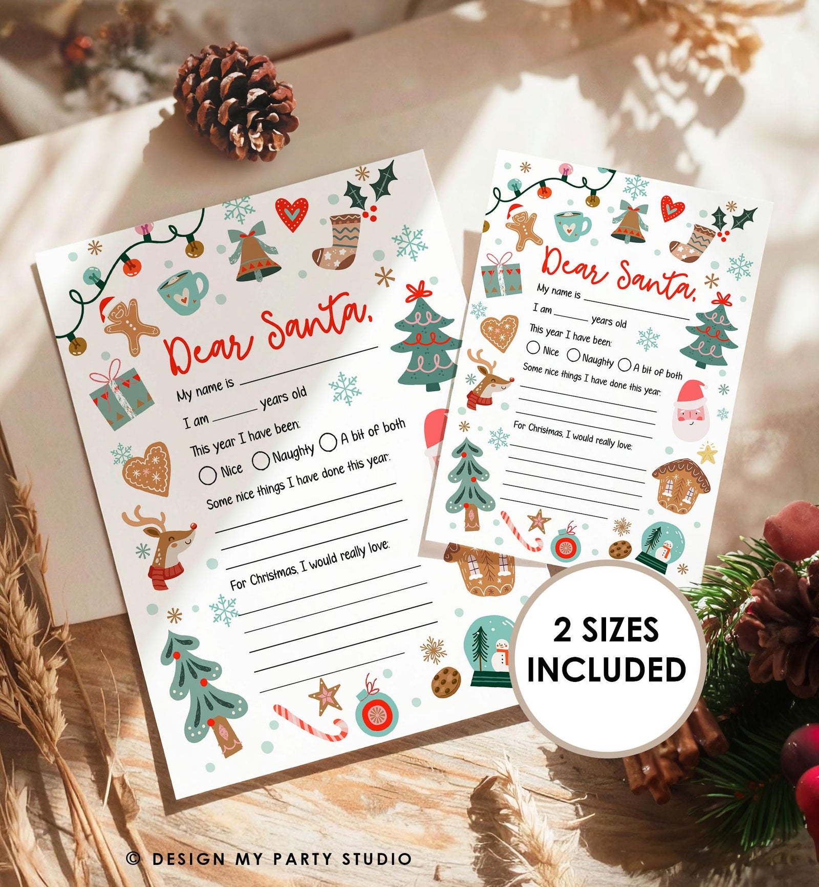 Christmas Wish List Letter to Santa for Kids Christmas Activity Christmas Fun Santa Wish List Printable Digital Instant Download 0529