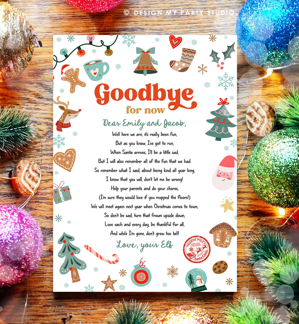 Editable Elf Goodbye Letter Departure Letter Christmas Goodbye from Your Elf Christmas Elf Santa Claus Poem Digital Template Printable 0529