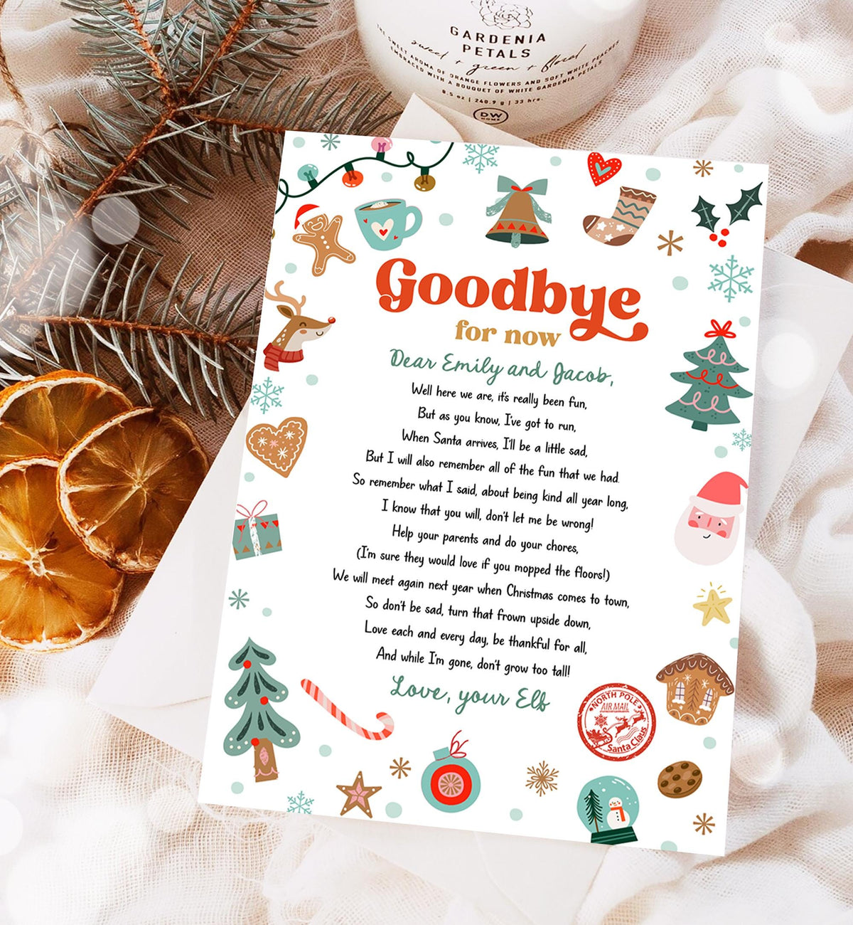 Editable Elf Goodbye Letter Departure Letter Christmas Goodbye from Your Elf Christmas Elf Santa Claus Poem Digital Template Printable 0529