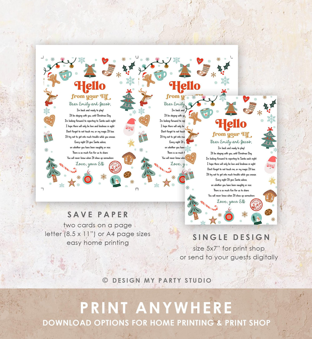 Editable Hello From Your Elf Arrival Letter Return Letter Christmas Elf I'm Back Elf Welcome Elf Digital Download Template Printable 0529