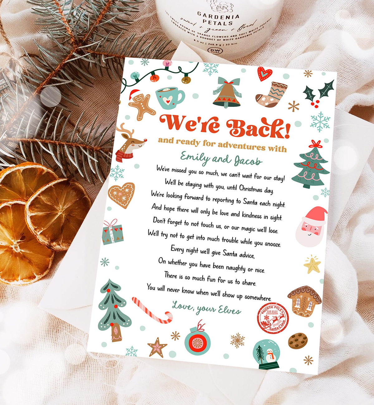 Editable Elf Arrival Letter Return Letter Christmas Elf We're Back Elf Welcome Hello from Elves Boy Girl Digital Template Printable 0529