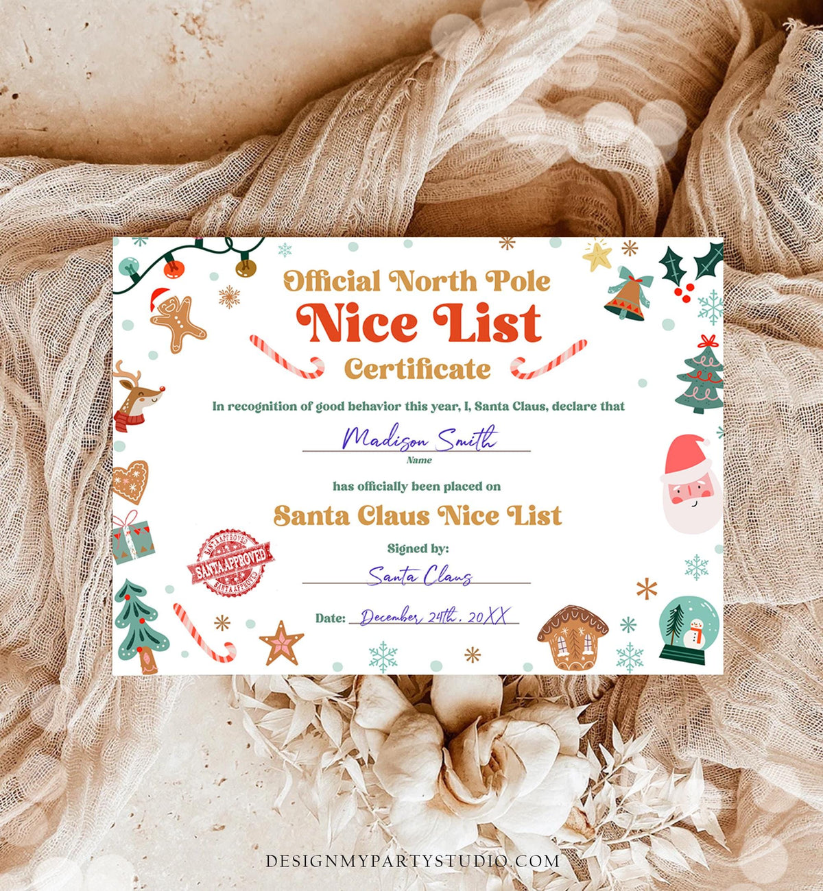 Editable Santa Claus Official Nice List Certificate Letter From Desk Santa Claus Christmas Eve North Pole Digital Template Printable 0529