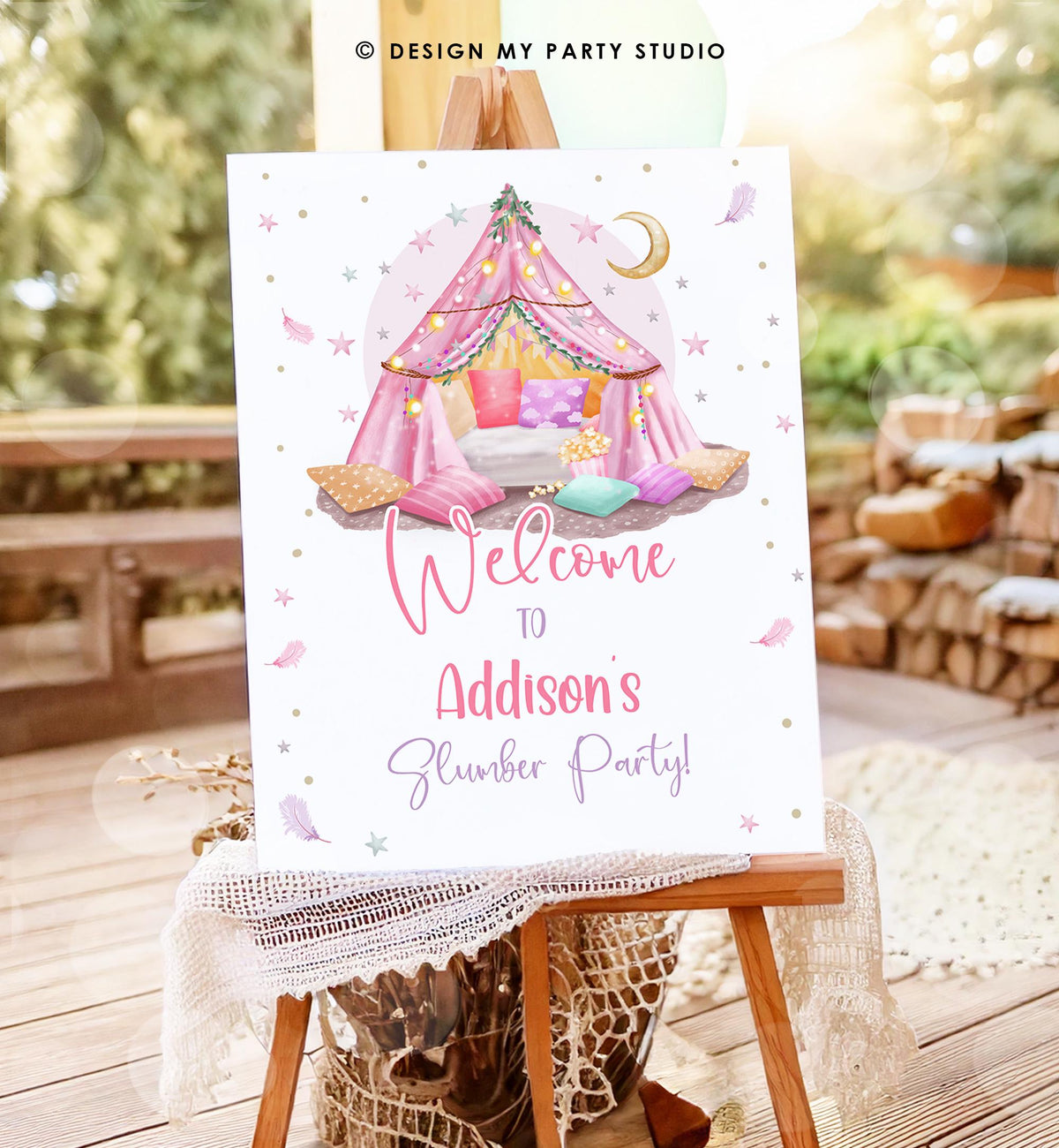 Editable Sleepover Birthday Welcome Sign Sleepunder Slumber Party Poster Pajamas Movie Night Sign Digital Download Template Printable 0447