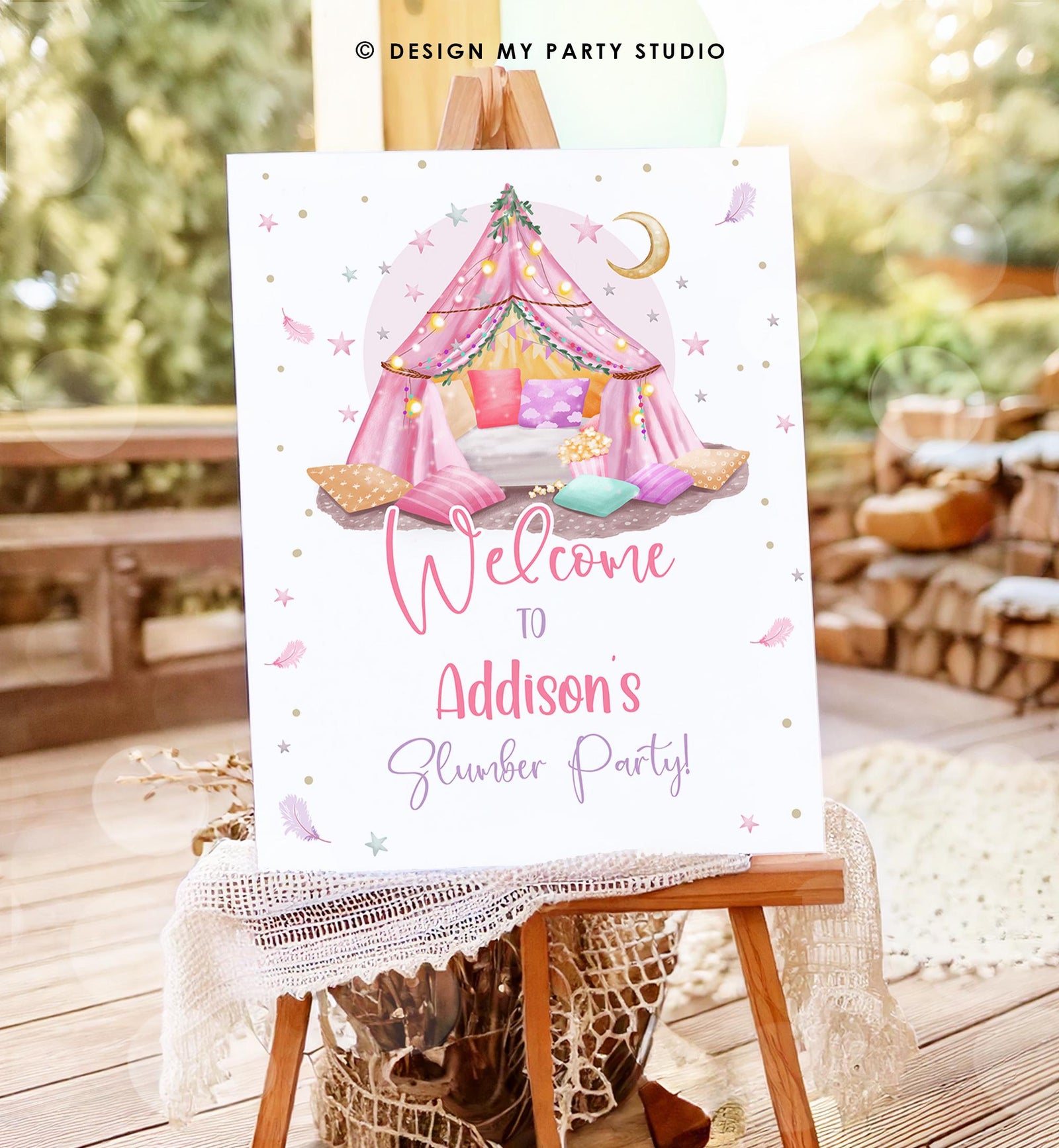 Editable Sleepover Birthday Welcome Sign Sleepunder Slumber Party Poster Pajamas Movie Night Sign Digital Download Template Printable 0447